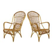 Vintage Set Rattan Chairs Armchairs Table Boho Design Sixties