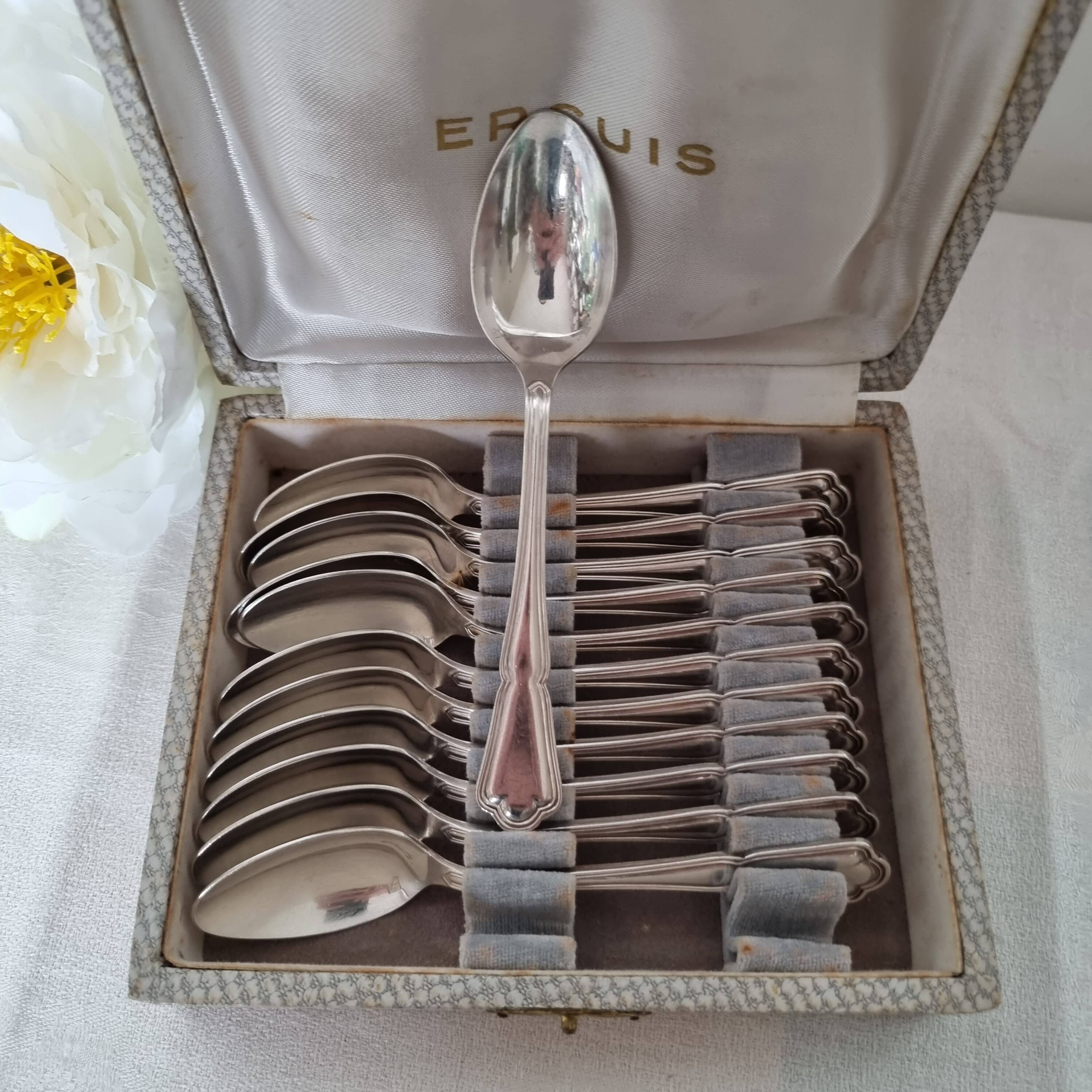 Set of 12 silver-plated coffee or dessert spoons from the E brand