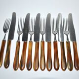 SOLINGEN Lot of 12 cheese cutlery Antique knives with horn handles and steel blades