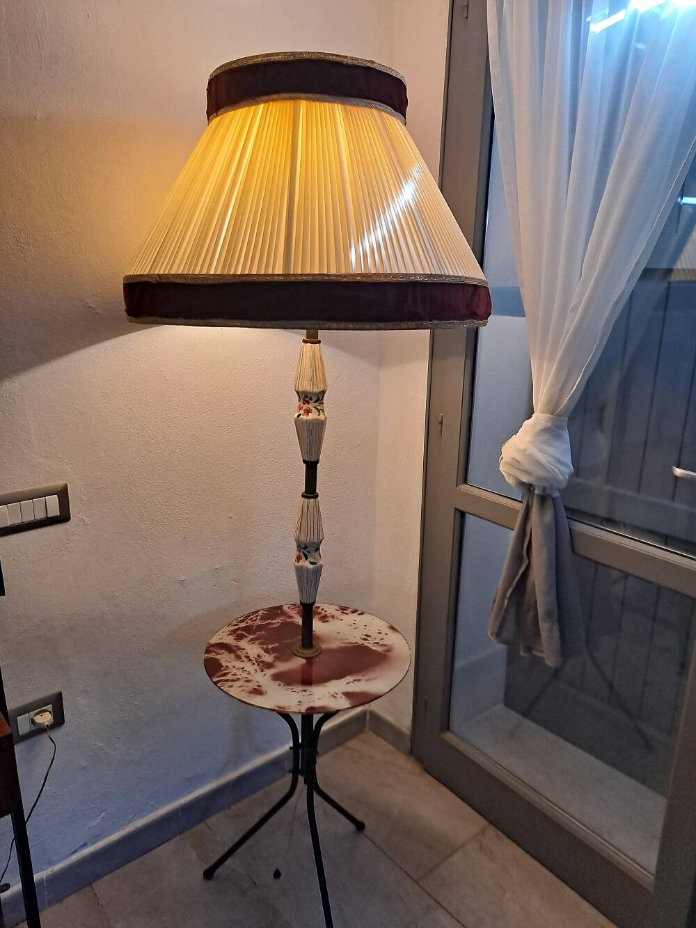 Italian brass and ceramic tripod floor lamp/table 1950s