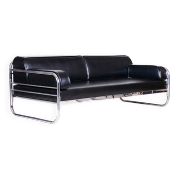 Bauhaus Sofa in Chrome and Leather attributed to Hynek Gottwald, Czech, 1930s