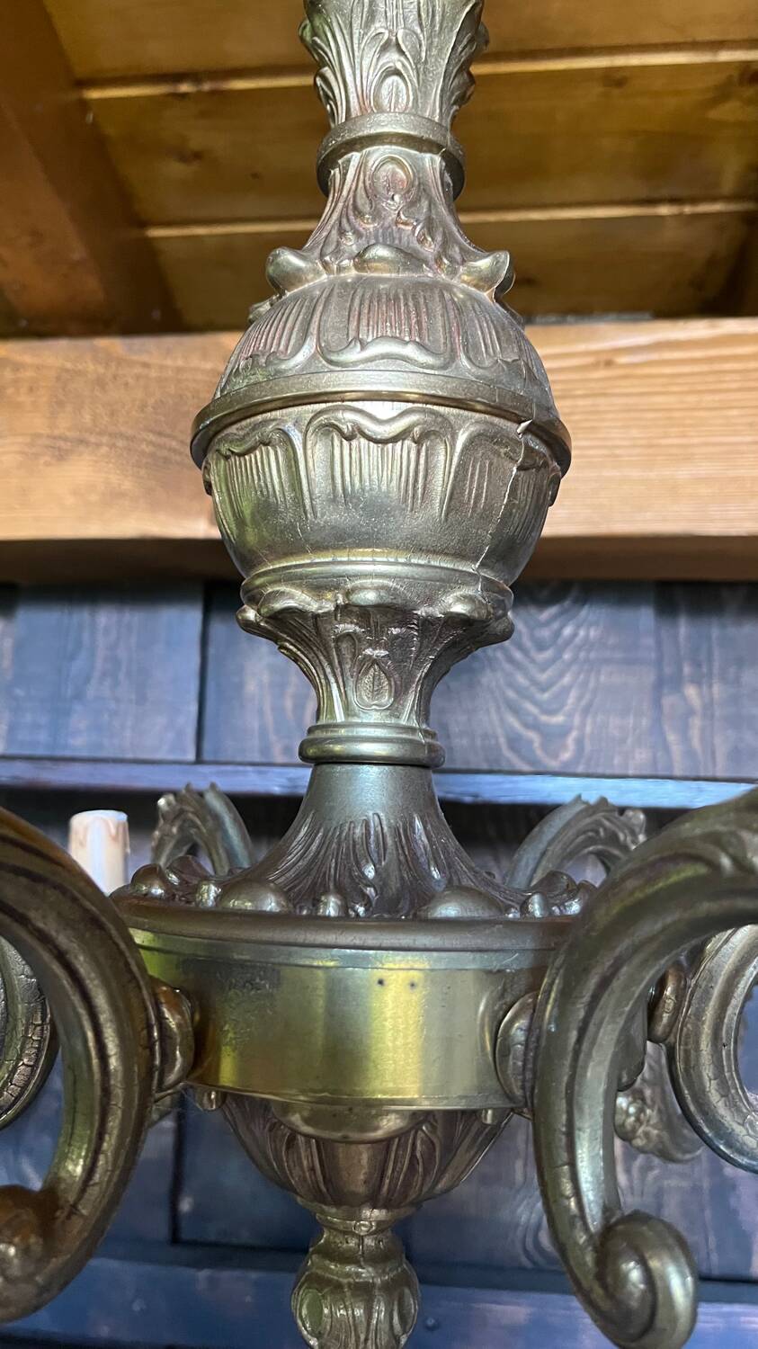 Chandelier 6 lights vintage gilded bronze 70 cms