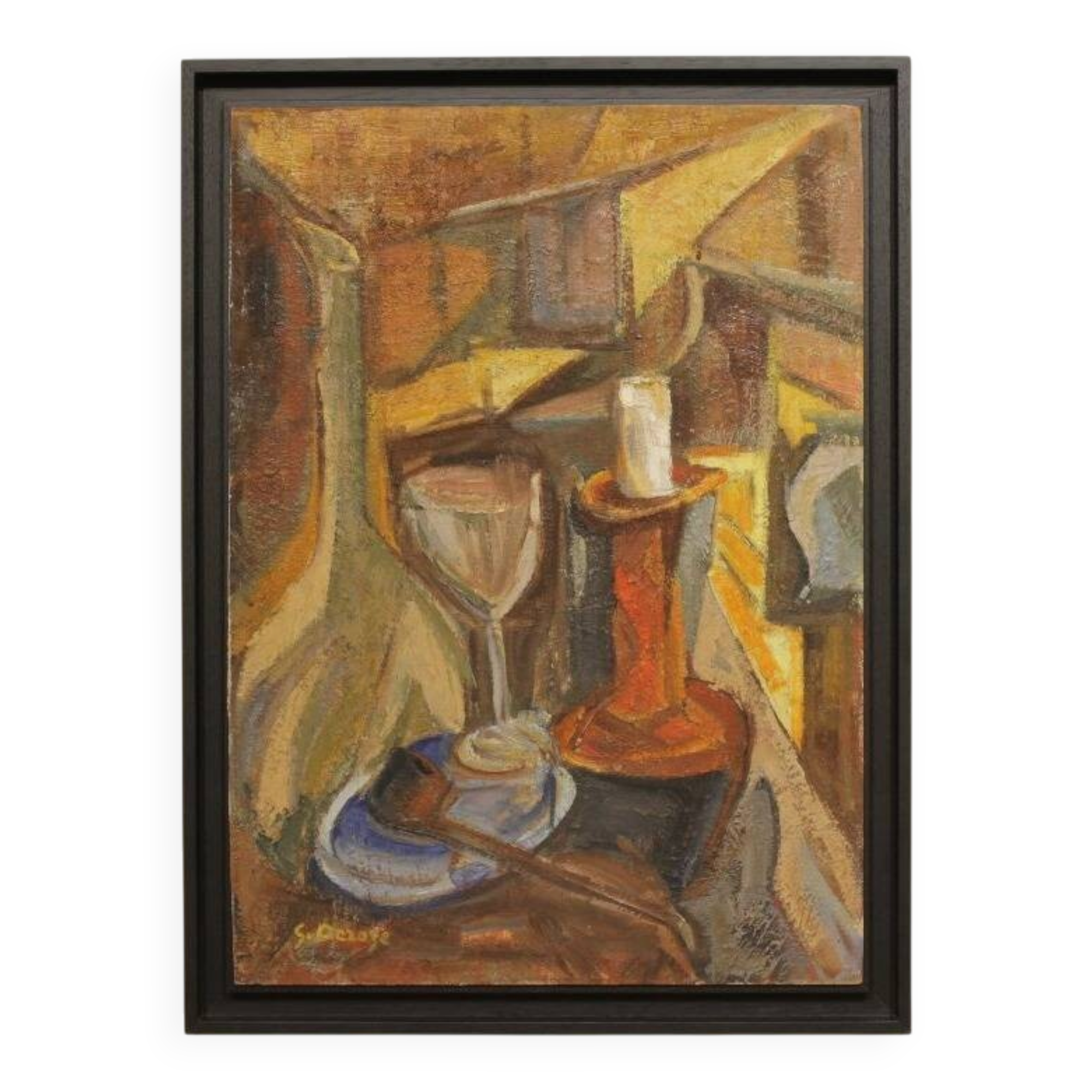 Nature morte cubiste signée - Huile sur panneau