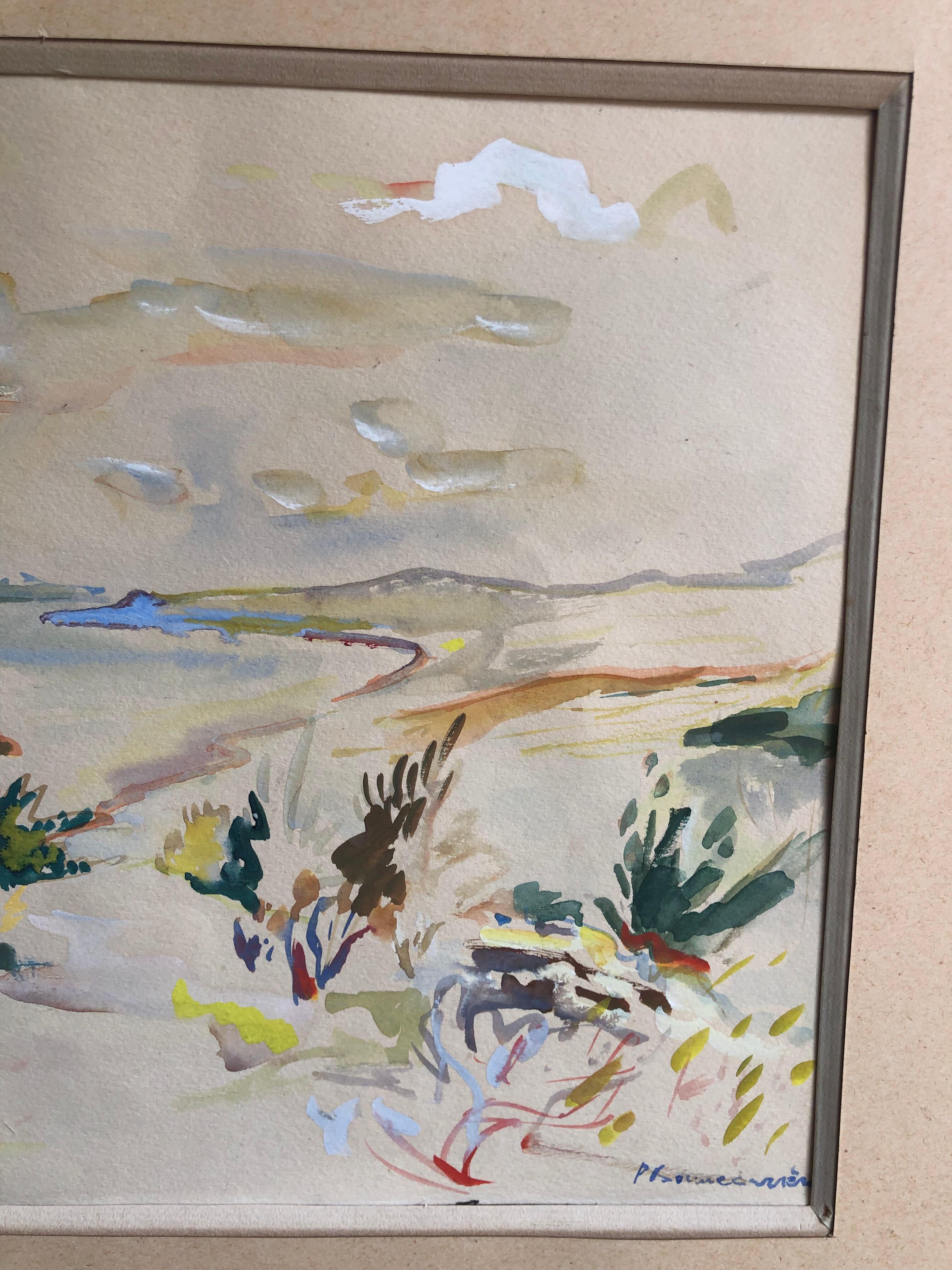 Framed watercolor seaside house