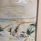 Framed watercolor seaside house