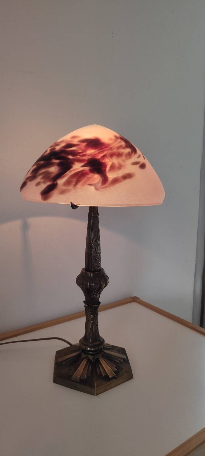 Art nouveau lamp signed Paris Stars 1950 and glass paste