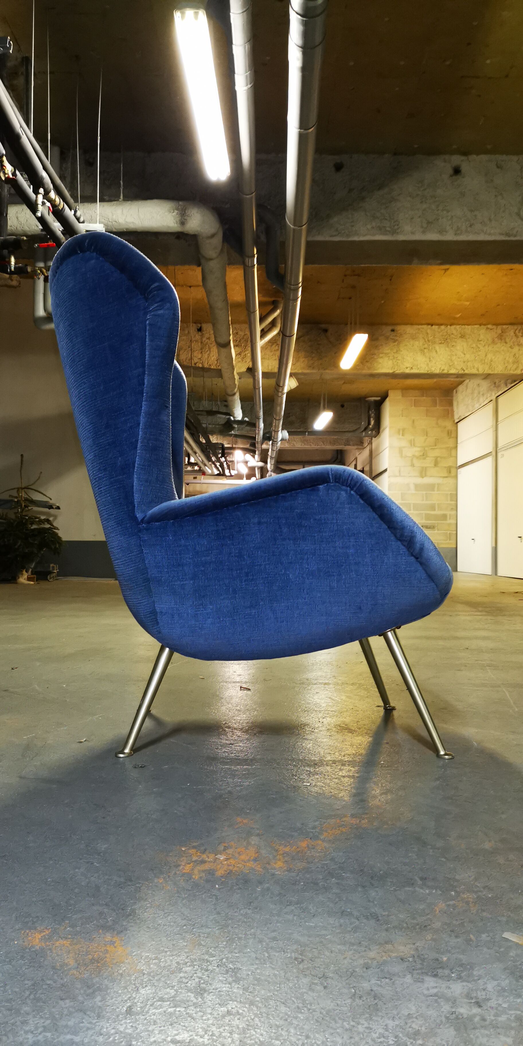 Fauteuil wingchair bergère années 50 60 bleu