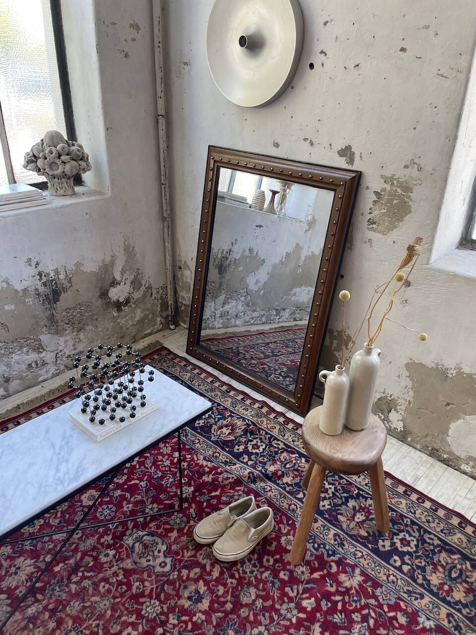 1900 wooden mirror with nails