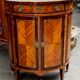 Louis XVI style chest of drawers with marquetry and marble top.