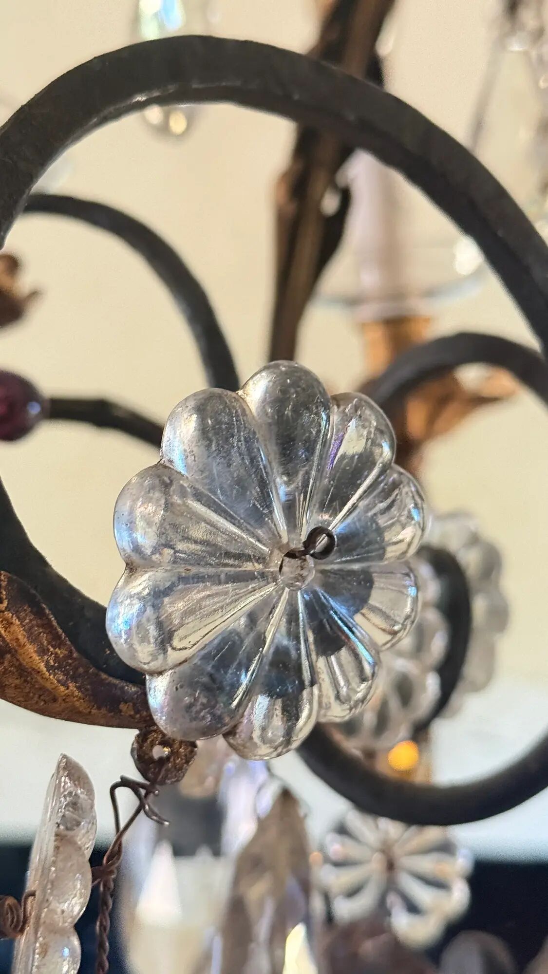 Lustre with pendants and glass fruits, Maison Baguès, six lights