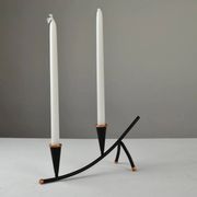 Black Painted Metal Candle Holder with Copper Detailing – Gunnar Ander for Ystad-Metall, Sweden, 1950s