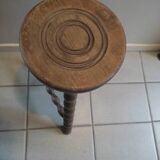 Solid wood stool with patinated varnished tripod legs