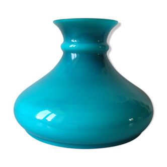 abat-jour en verre opaline turquoise bleu canard/blanc 38 cm