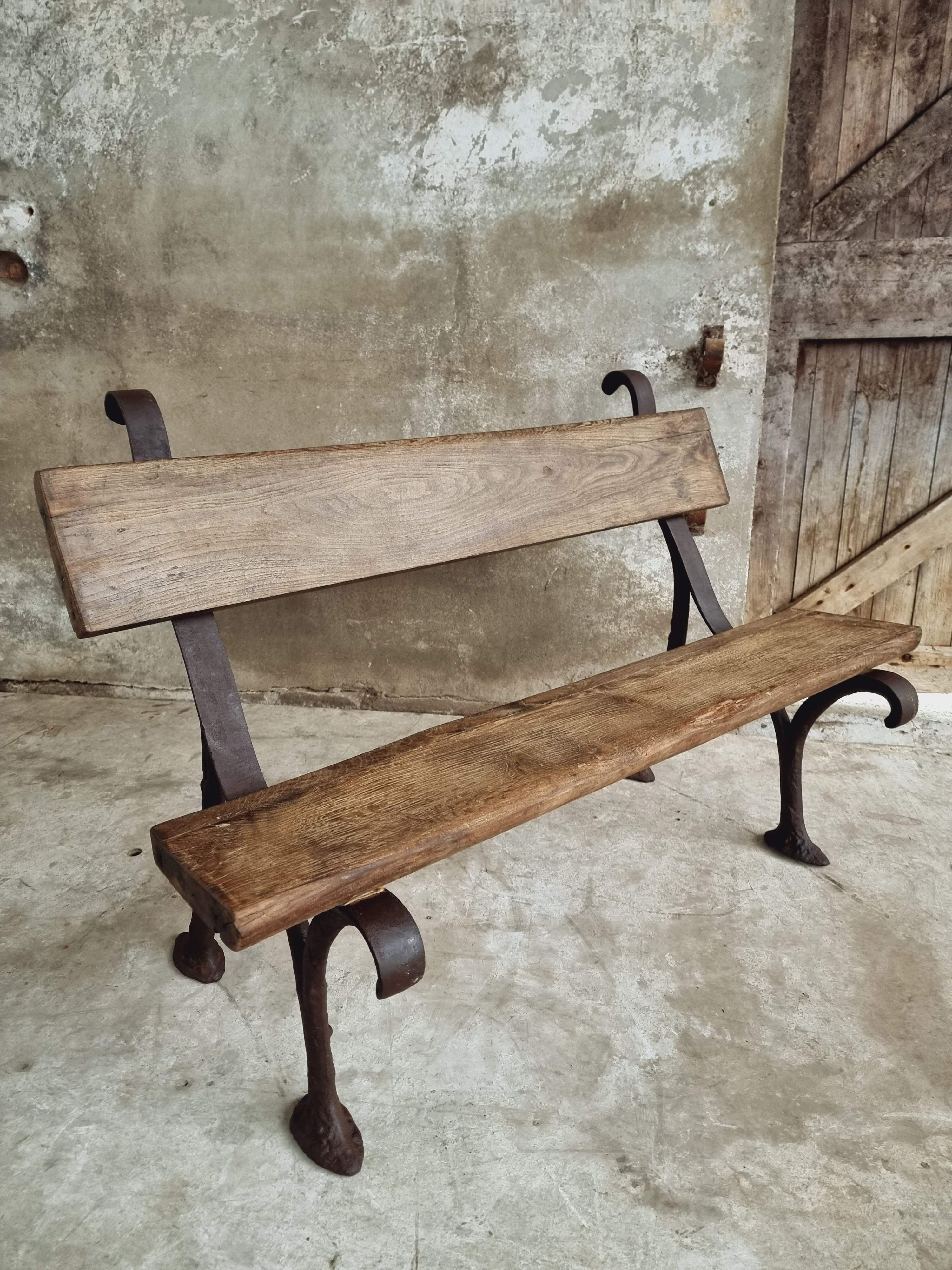 Antique garden bench park bench cast iron with oak