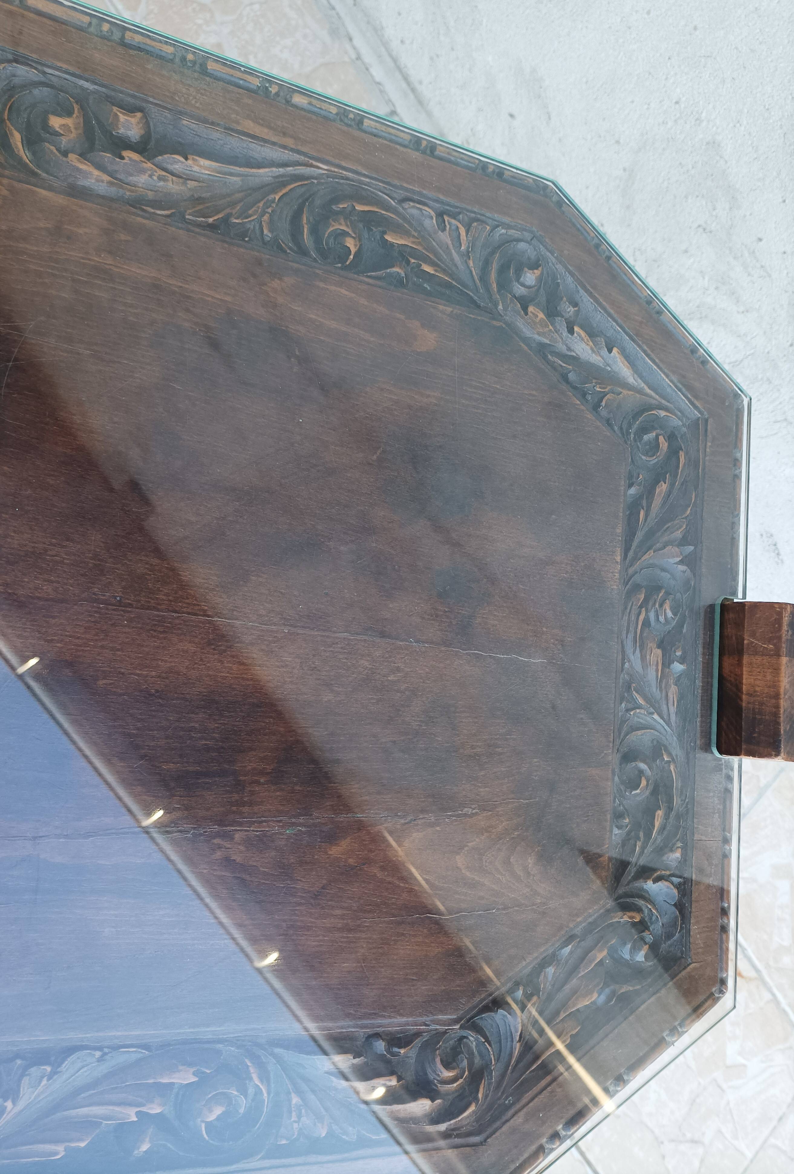 Art Deco style coffee table in carved natural wood