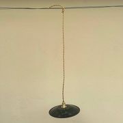 Old industrial black and white vintage enameled sheet metal pendant light