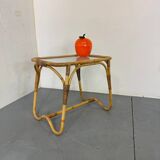 Vintage Bohémien Rattan Bamboo and Glass Side Table from Rohé Noordwolde,
