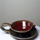 Glazed stoneware sauce boat Fontgombault, red and green, vintage 1960-1970.