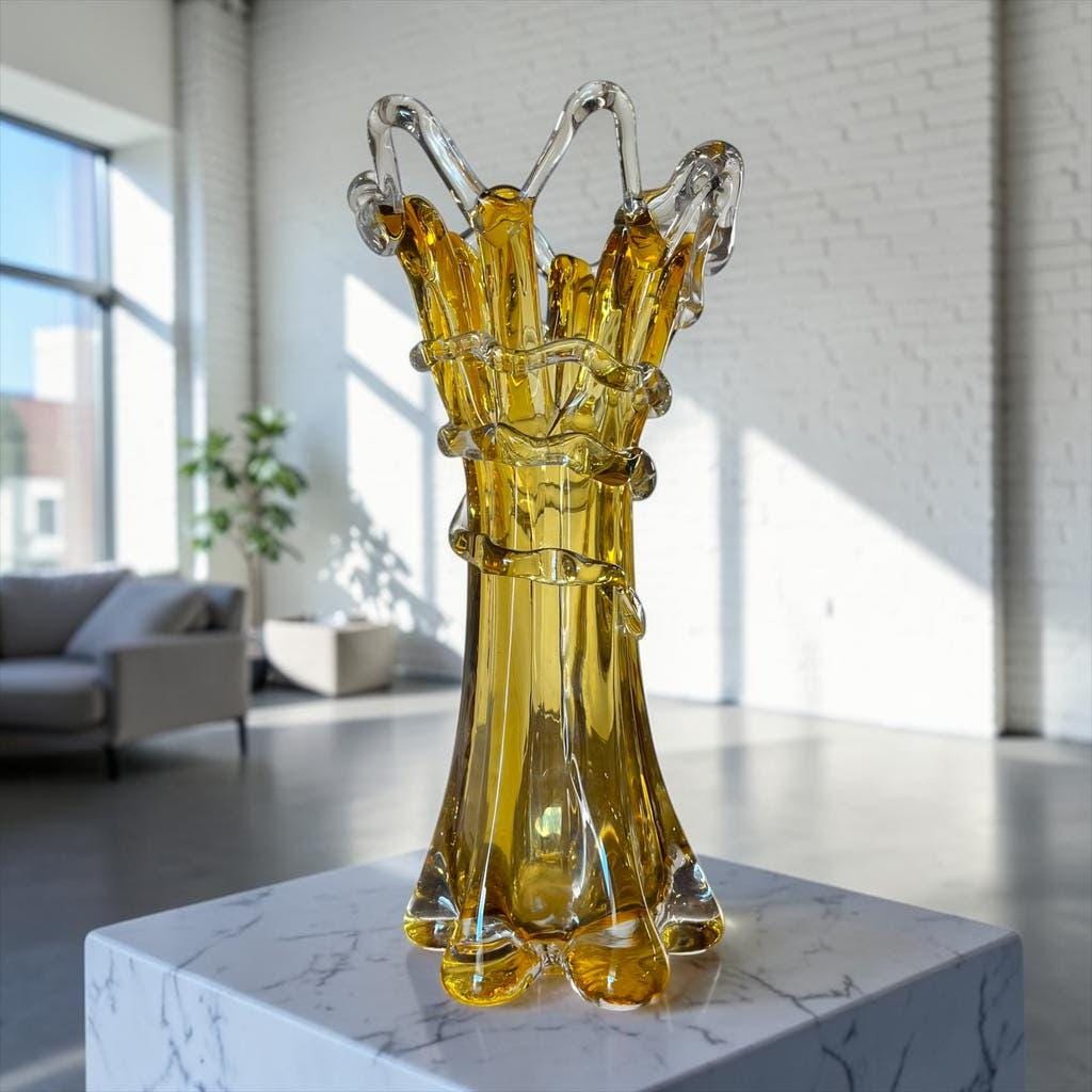 Vintage amber glass vase Hospodka for Chribska
