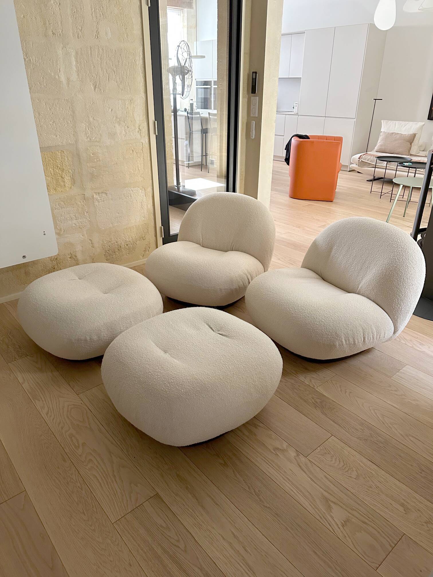 2 GUBI Pacha model poufs by Pierre Paulin