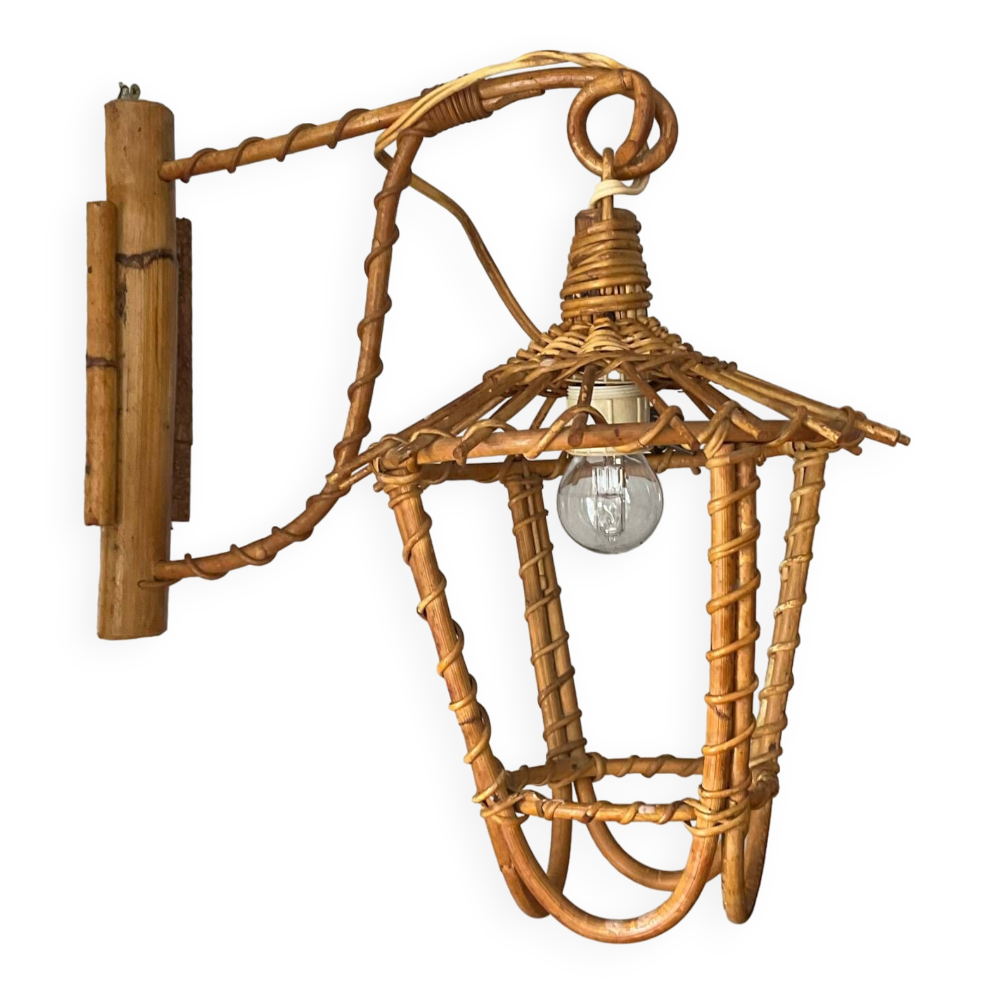 Louis Sognot rattan wall lamp from the 50s and 60s