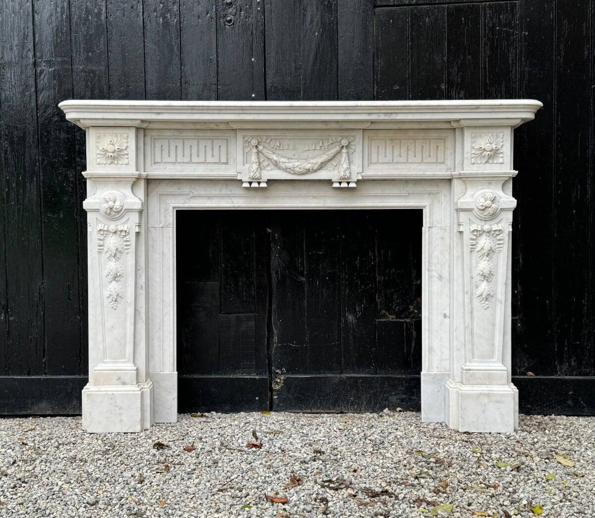 Louis XVI Style Fireplace in White Carrara Marble Circa 1880