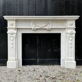 Louis XVI Style Fireplace in White Carrara Marble Circa 1880