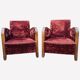 Paire de fauteuils club art déco velours frappé rouge bordeaux 1930