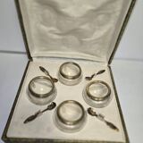 Antique salt cellar set in crystal with spoons – early 20th century