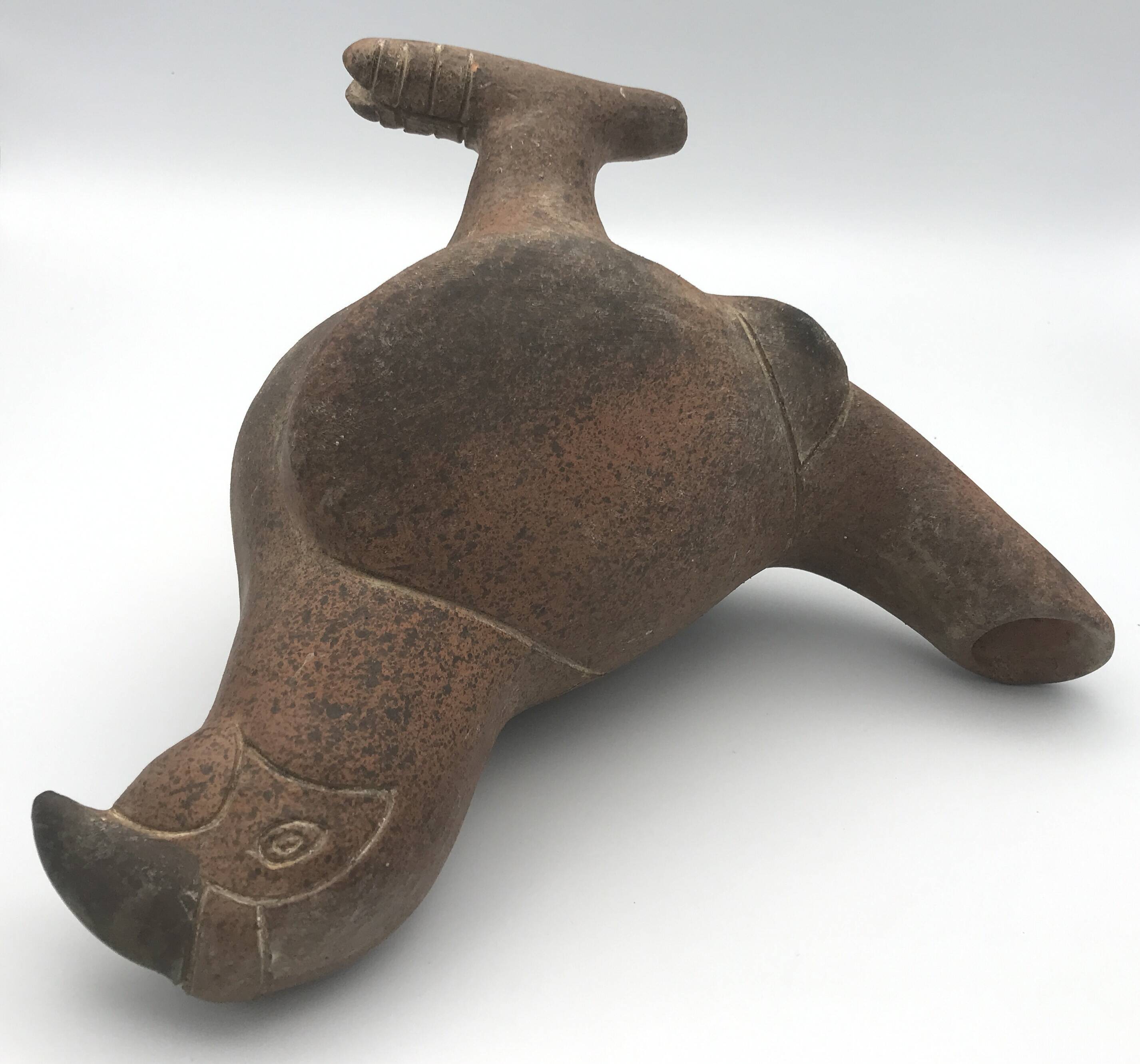 Vase zoomorph bird sculpture terracotta parrot, mexico, 70s