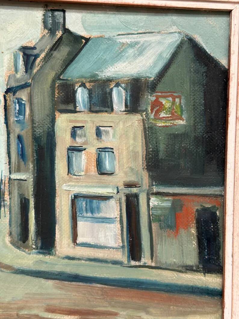 Original Swedish Oil on Panel – "Figures in the Street" by R. Eichburn – Signed – Dated 1936 – Framed – 47 × 39 cm (18.5" × 15.4")