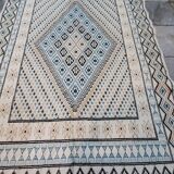 White and blue moroccan wool handmade carpet - 240x150cm