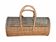 Vintage brown wicker cylindrical basket from the 1940s — long case for a bottle