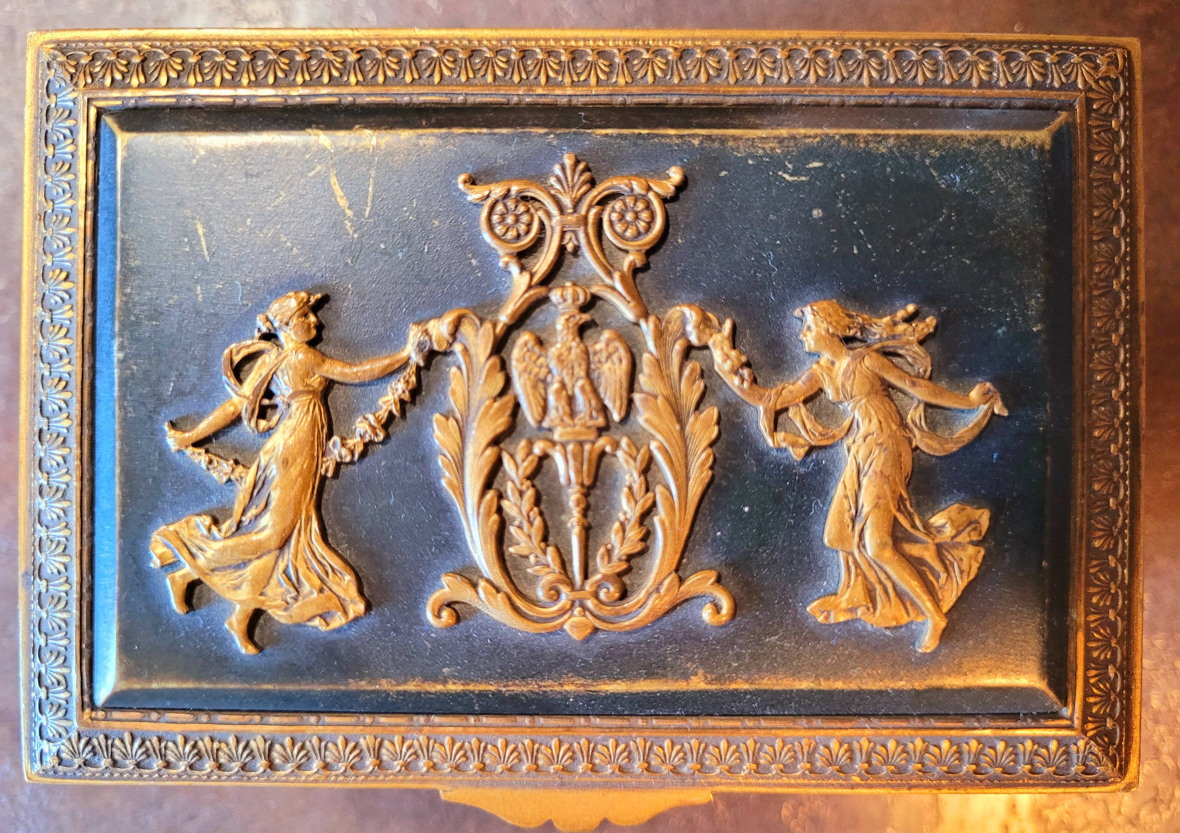 Old vintage box in gilded bronze empire