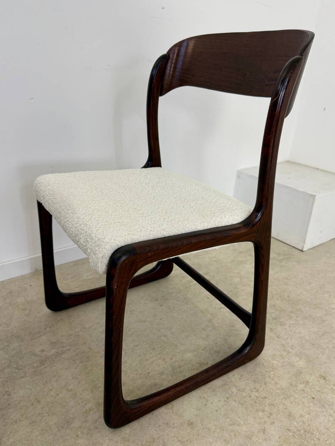 Set of 2 Baumann sled chairs in wood and terry fabric, 60s design
