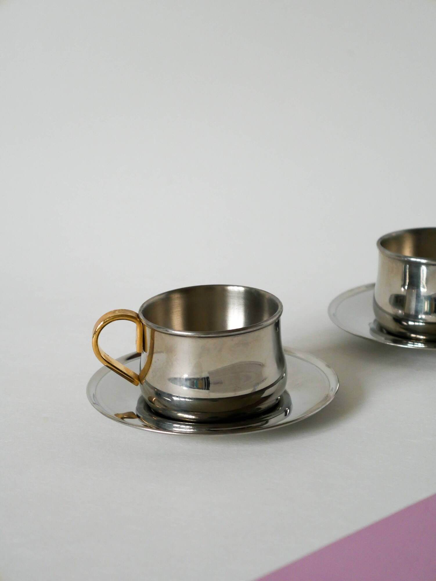 Duo of double-walled stainless steel espresso cups Made in Italy, Design 1970