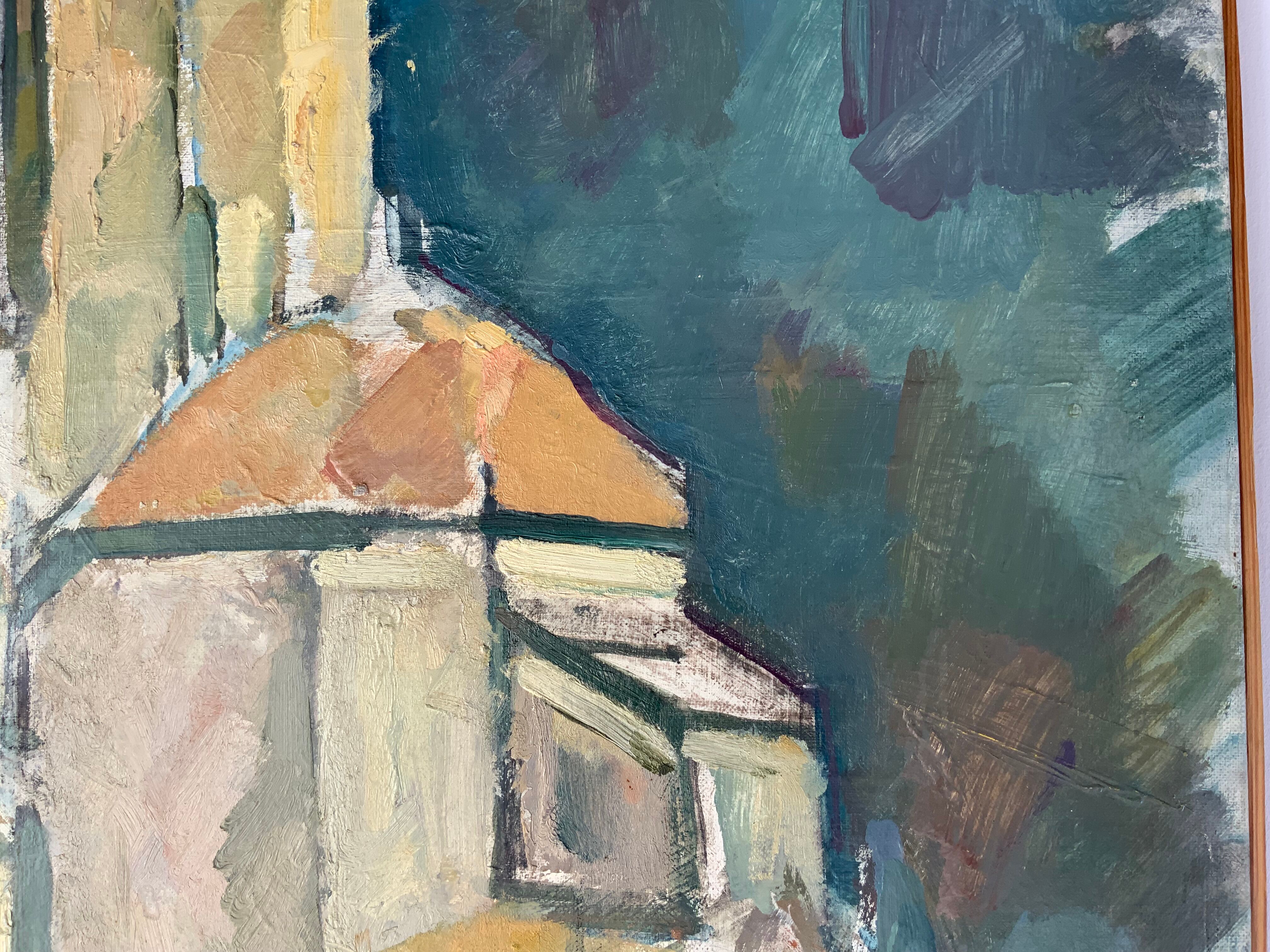 Vintage oil on canvas by S.Ekengren Architectural Landscape at Cadaques