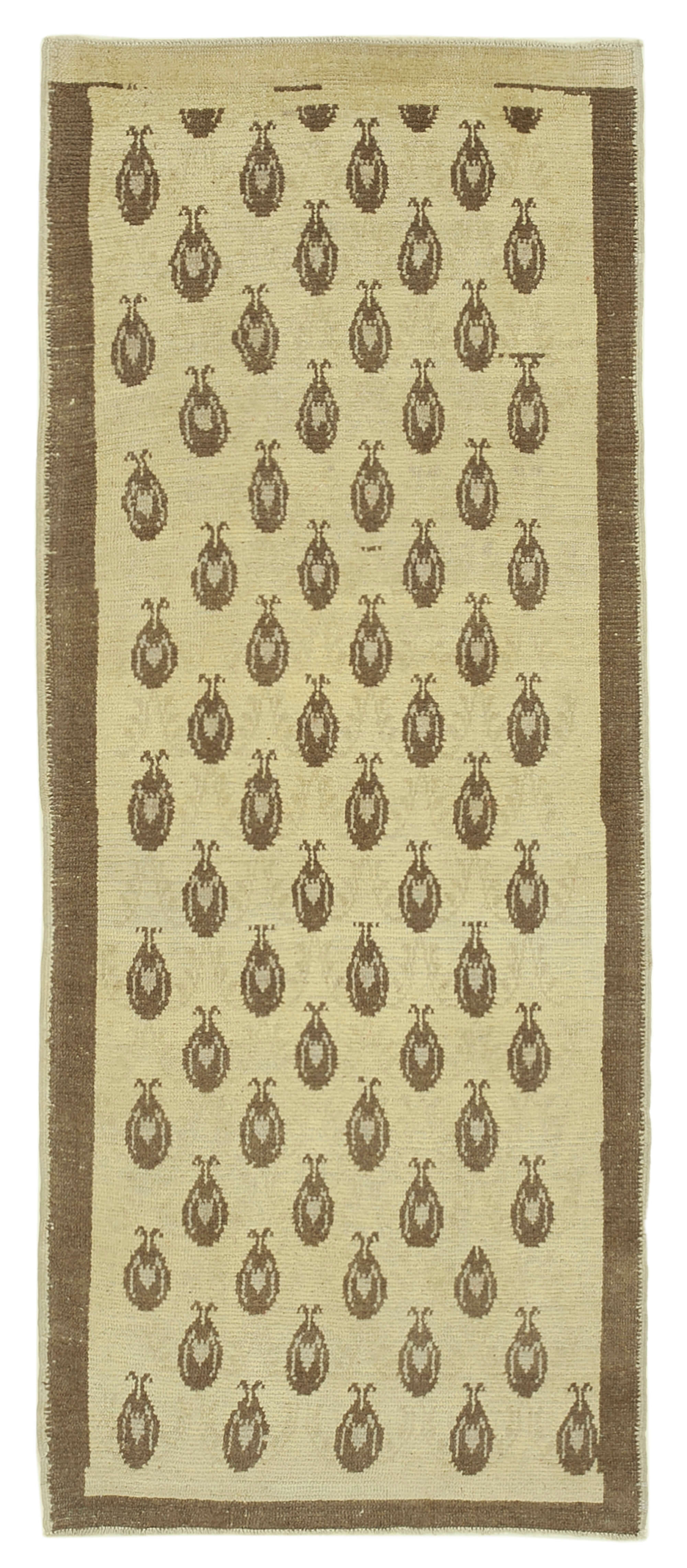 1950s hand-knotted unique turkish beige rug 88 cm x 215 cm