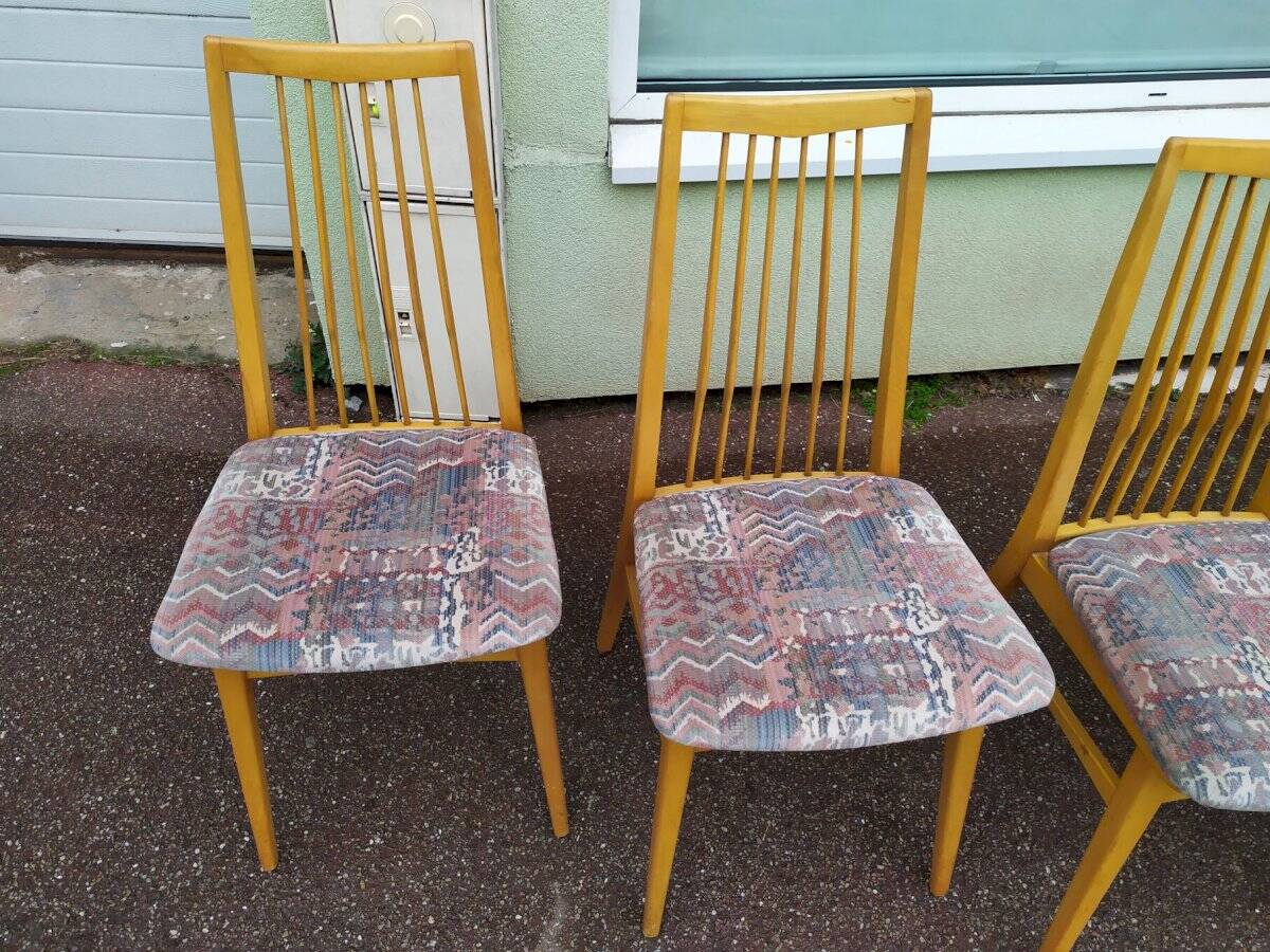 Lot de 8 chaises scandinave bois et tissu
