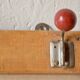 Vintage coat rack - double coat hook - red wooden balls