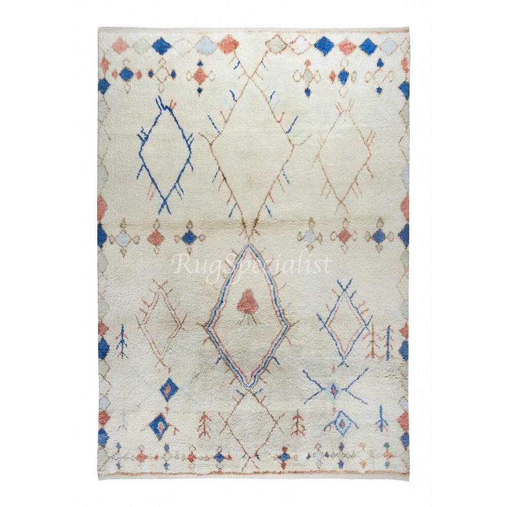 Moroccan Azilal Style Tulu Rug, 100% Soft, Cozy Wool, HandKnotted Beni Ourain Design Carpet