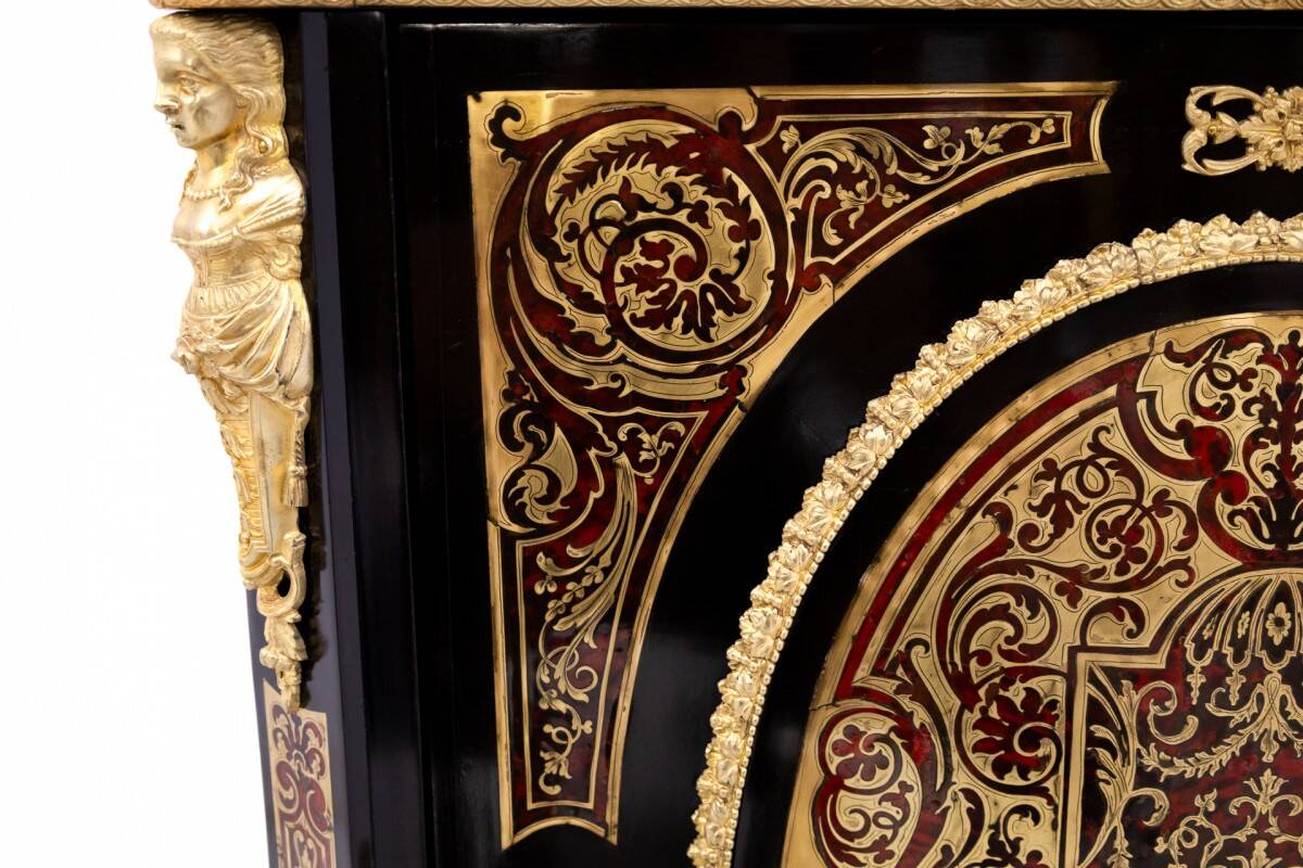 Antique boulle chest of drawers from the mid-19th century, France.