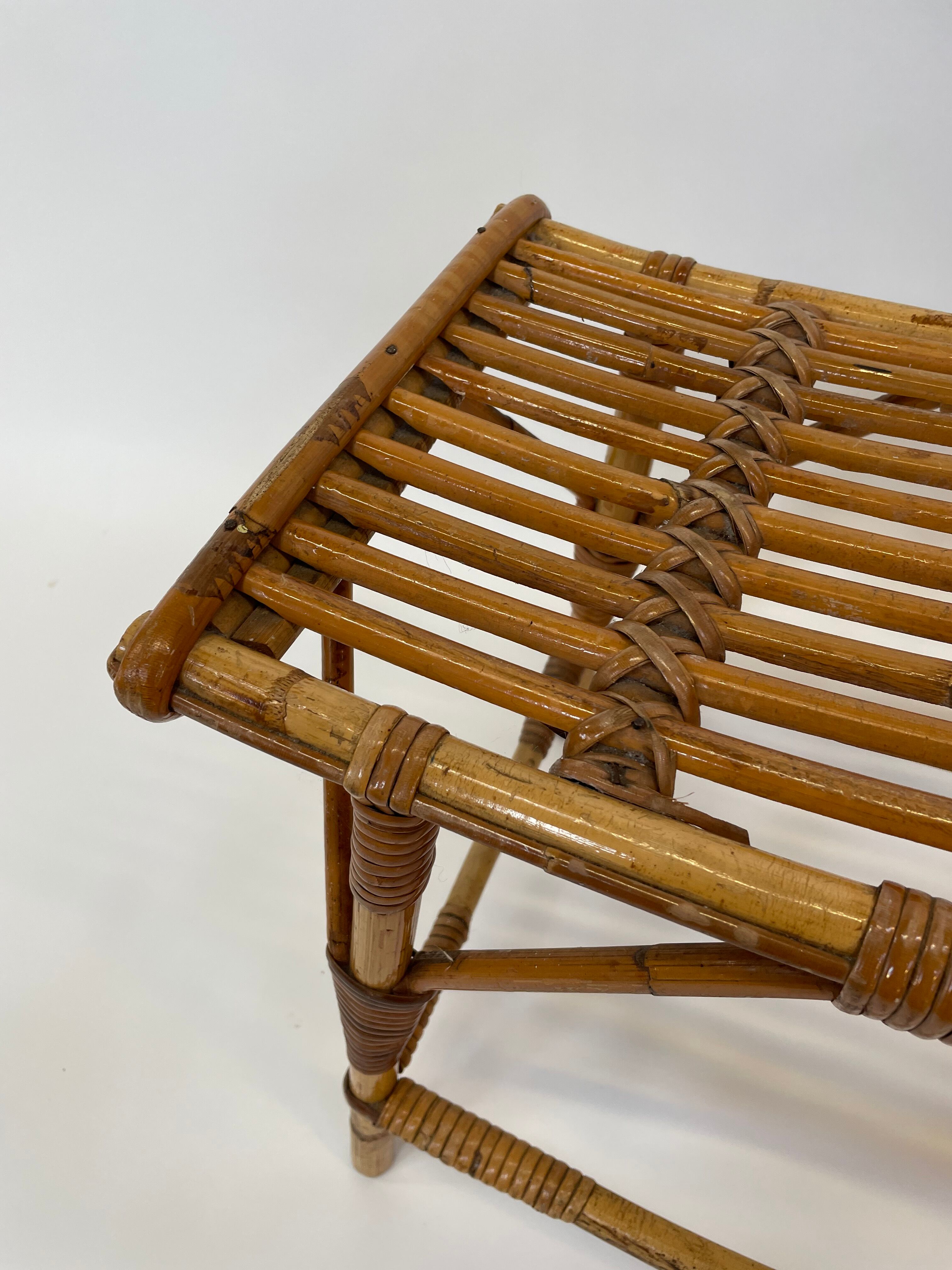Vintage rattan bamboo footstool stool 1960s