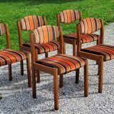 Set of 5 70s designer chairs in beech and orange and brown velvet Self éditeur