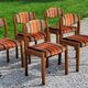 Set of 5 70s designer chairs in beech and orange and brown velvet Self éditeur