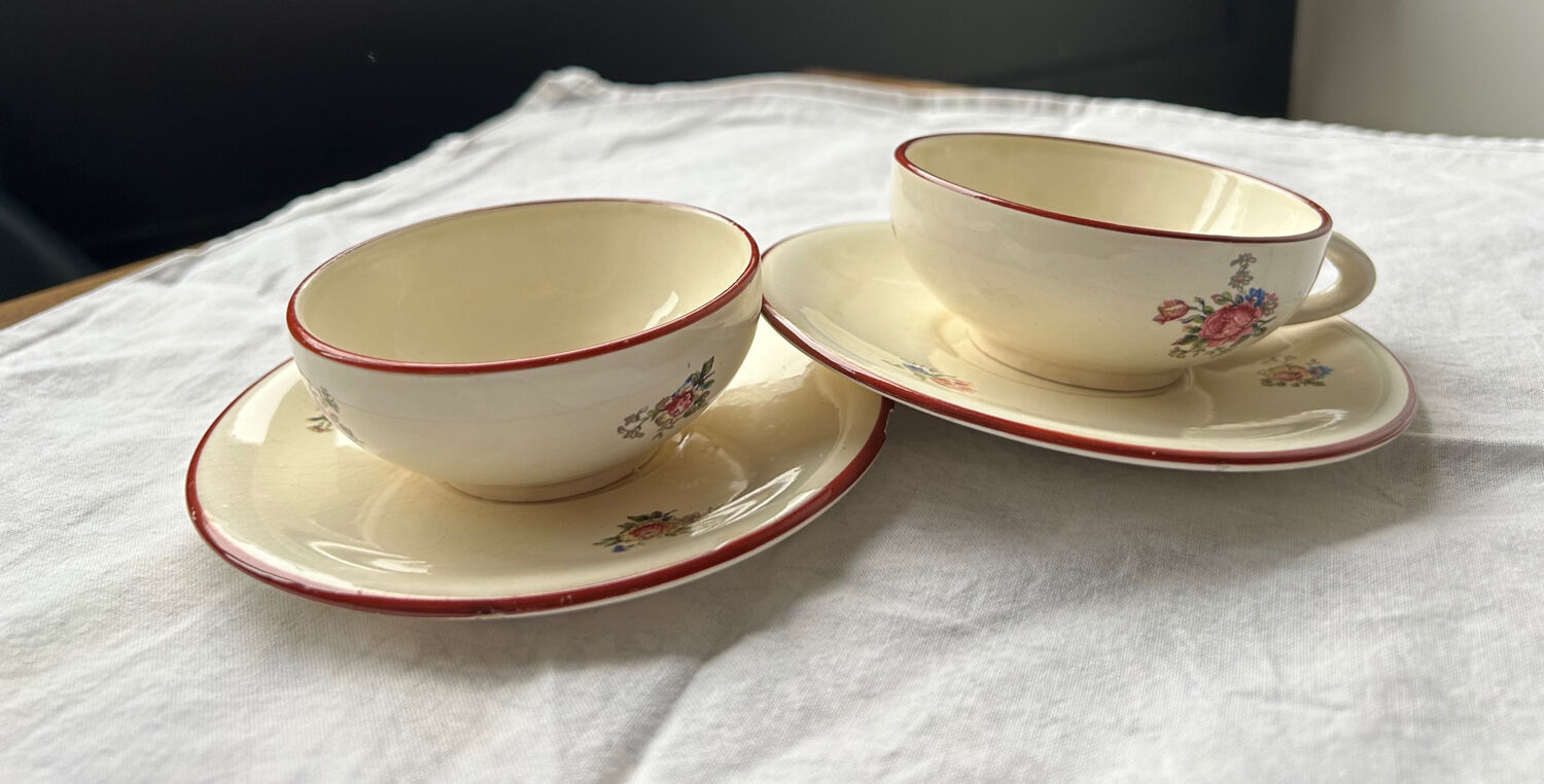 Duo Théière & Sucrier Salins France - Décor Floral Vintage - + 2 tasse