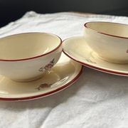 Duo Teapot & Sugar Bowl Salins France - Vintage Floral Decor - + 2 cups