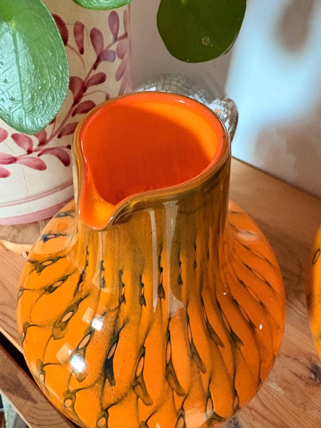 Duo vase & blown glass carafe in orange – 1960s/70s
