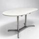 Vintage oval extendable dining table, white laminate and chrome, 1970s.