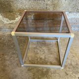Vintage Cube Coffee Table, Aluminum + Smoked Glass, 1980s